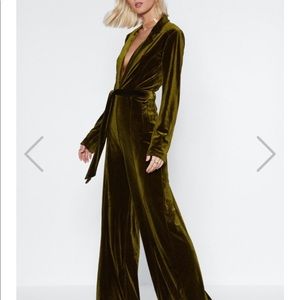 Nasty Gal Olive Velvet Jumpsuit